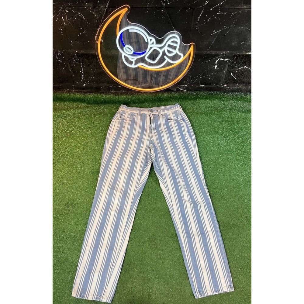 American Eagle‎ Jeans Womens 2 Mom Jean Striped Blue White High Rise Denim 30x27